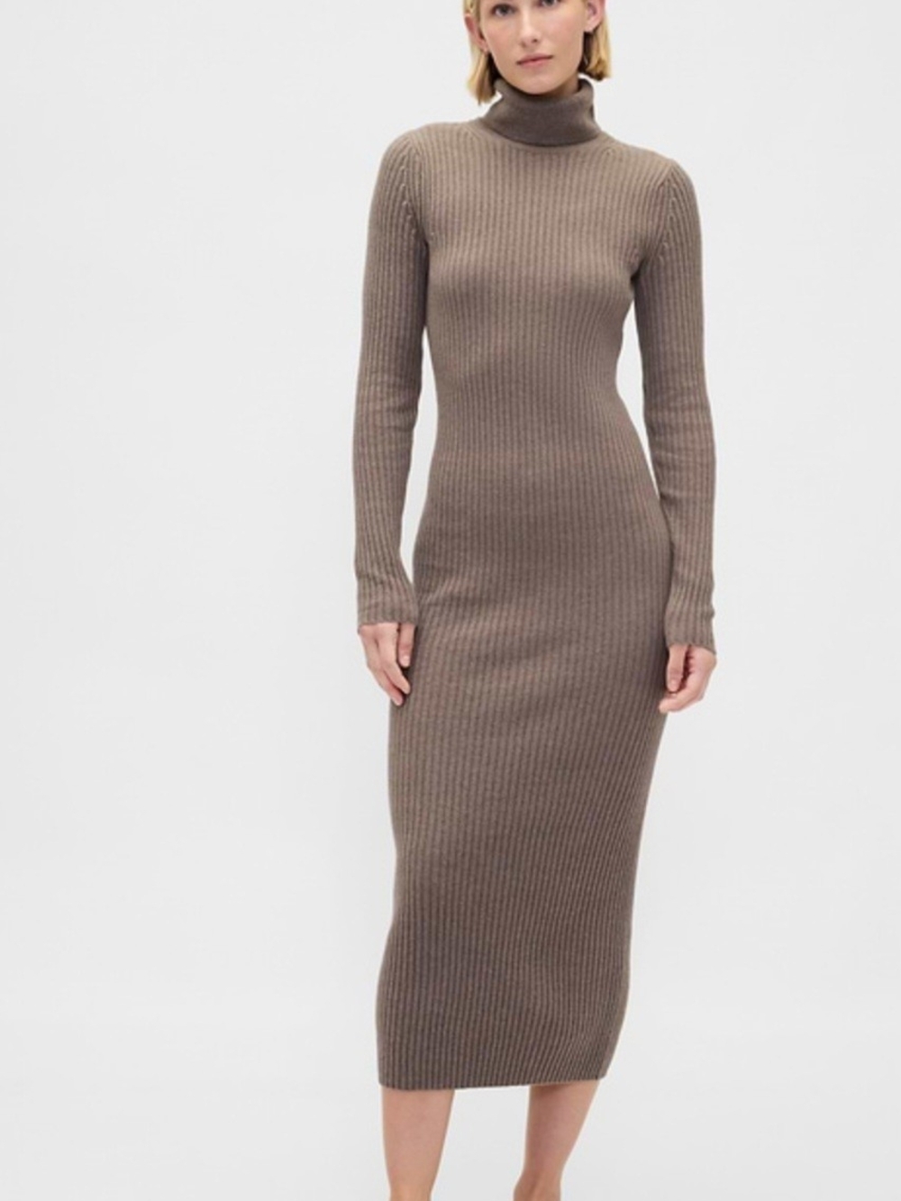 GAP Soft Ribbed Turtleneck Maxi Dress in Taupe